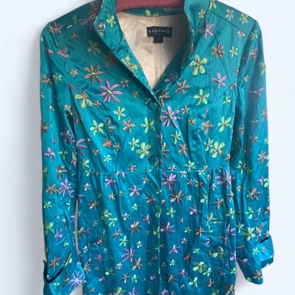 Y2k teal flower power coat